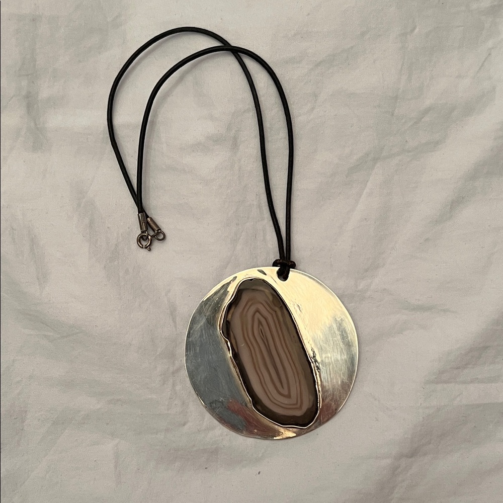 Silver and Brown Pendant Necklace